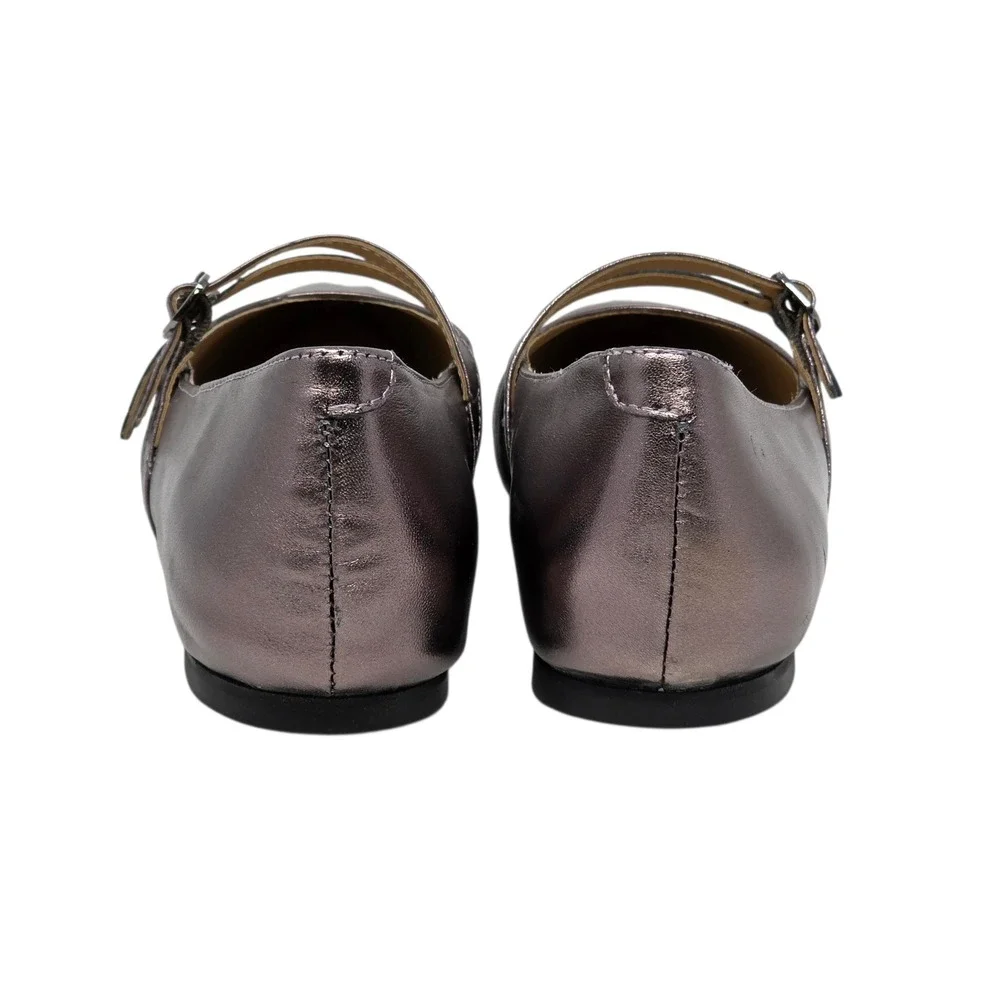 Trotters Emerald Pointed Toe Mary Jane Flats Pewter Metallic Leather 10 NIB $150